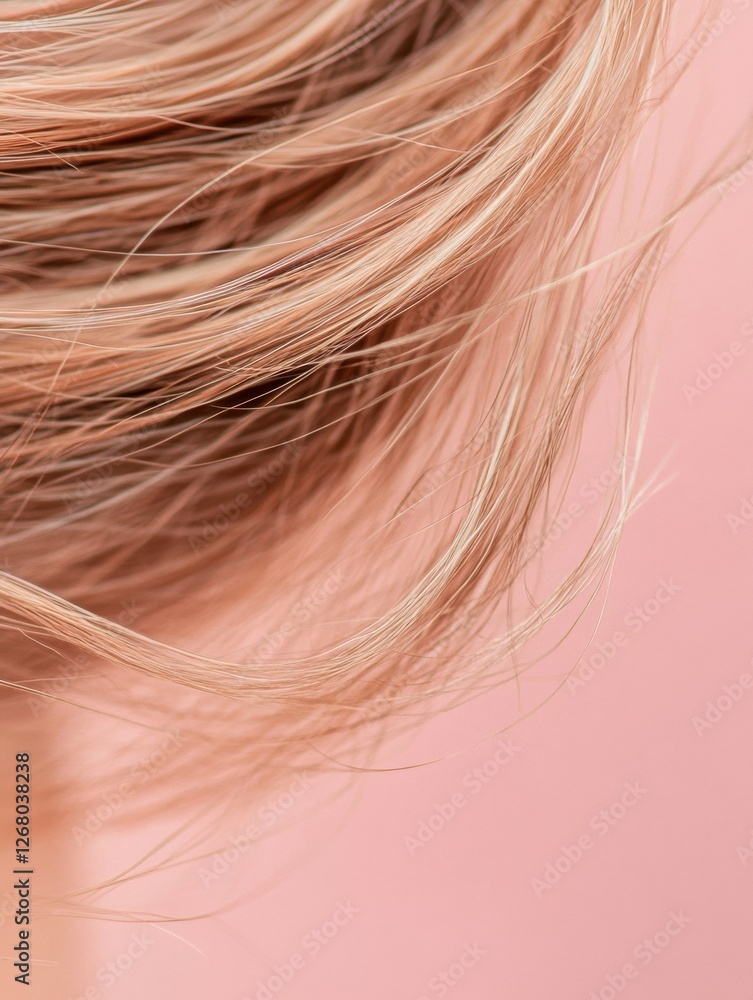 Naklejka premium Frayed hair tips with split ends captured close up against a soft pink backdrop creating a serene and delicate effect. Generative AI