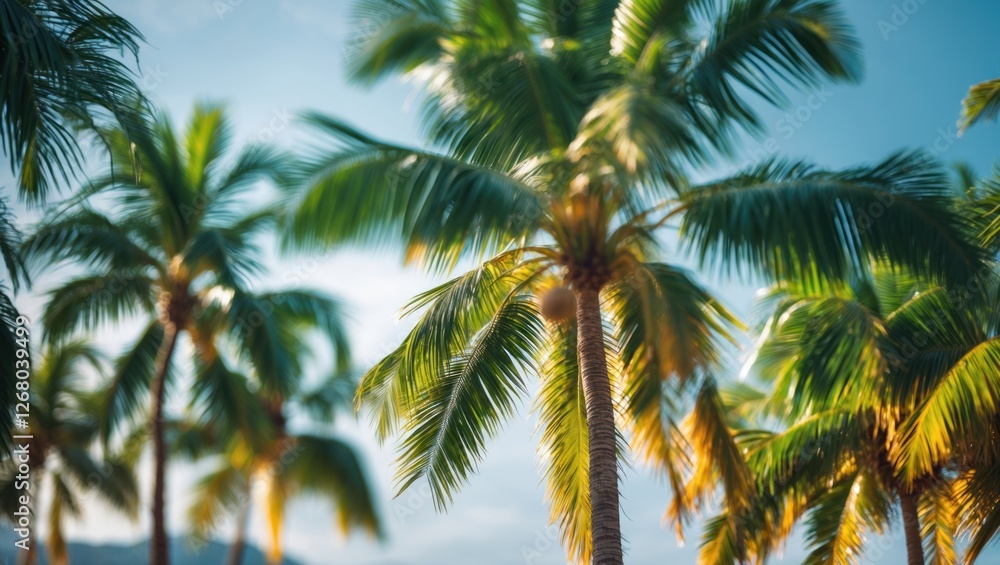 Tropical palm trees with a soft blur effect creating a serene outdoor landscape ideal for travel and nature themed backgrounds. Tropical palm trees with a soft blur effect creating a serene outdoor landscape ideal for travel and nature themed backgrounds.