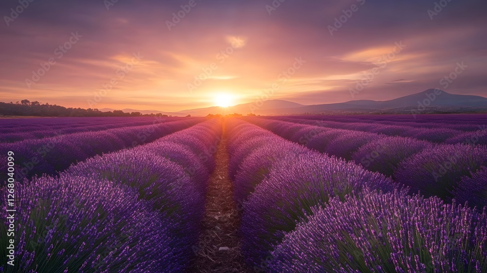 A lavender field at sunset A lavender field at sunset