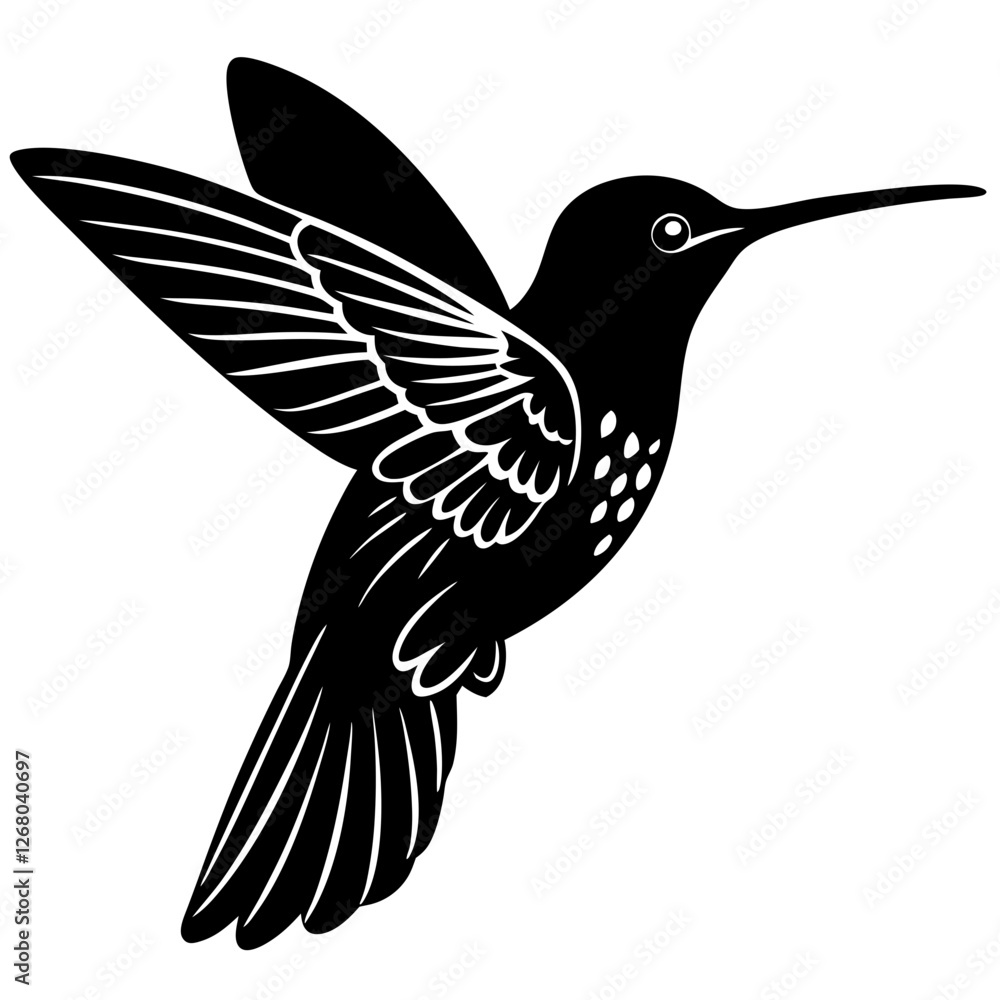 Obraz premium hummingbird black silhouette vector, Simple silhouette Design vector icon with white background. Wild Animal Vector. Bird Vector 