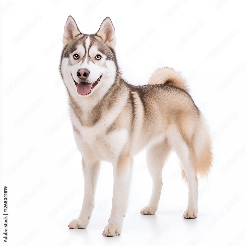 Playful Siberian Husky Dog Portrait Against White Background