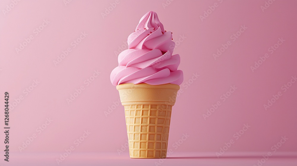 Pink ice cream cone on pink background. Dessert food photography for menu or website Pink ice cream cone on pink background. Dessert food photography for menu or website
