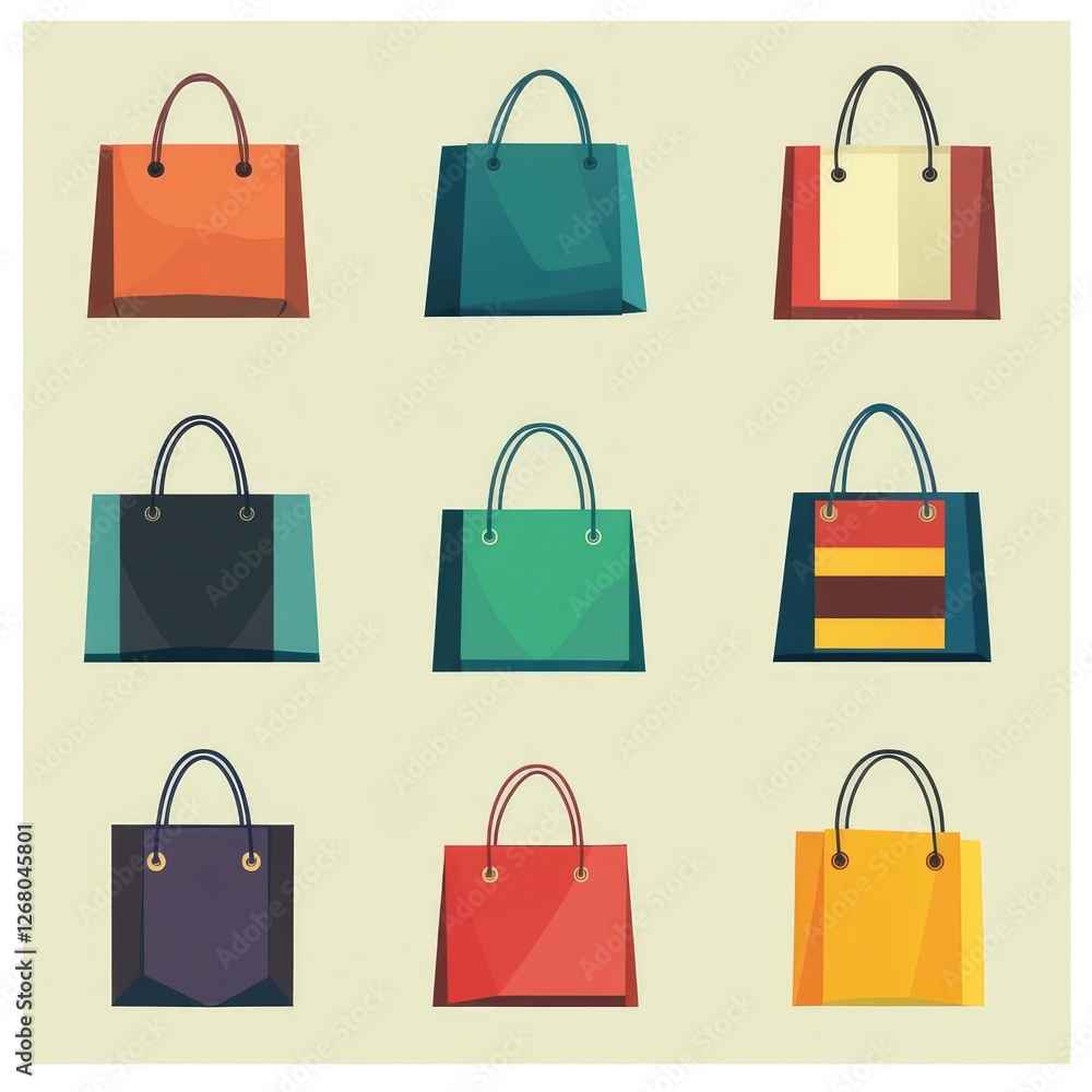 Retro Style Shopping Bags Icon Set with Classic Carrier Illustrations and Vintage Typography for Creative Branding and Advertising Projects Retro Style Shopping Bags Icon Set with Classic Carrier Illustrations and Vintage Typography for Creative Branding and Advertising Projects