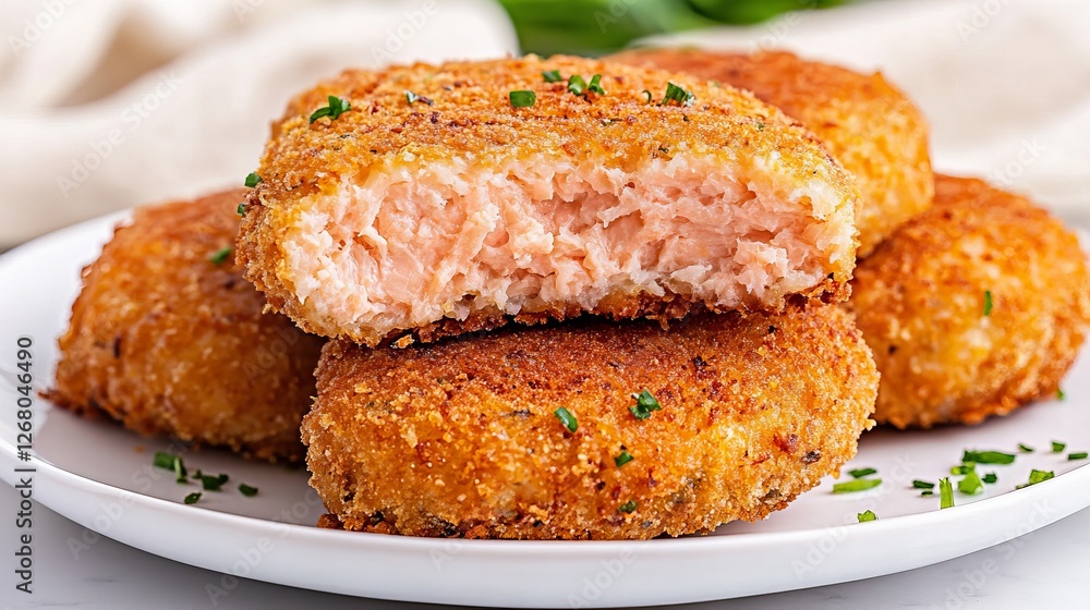 Crispy salmon patties, golden brown and flaky on the inside. A delicious meal! Crispy salmon patties, golden brown and flaky on the inside. A delicious meal!