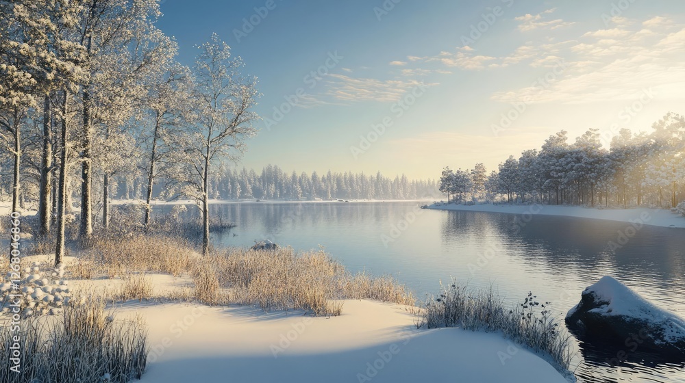 Serene Snow-Covered Landscape with a Delicate Blanket of Fresh Snow and Subtle Winter Light Creating a Tranquil and Inviting Scene Serene Snow-Covered Landscape with a Delicate Blanket of Fresh Snow and Subtle Winter Light Creating a Tranquil and Inviting Scene