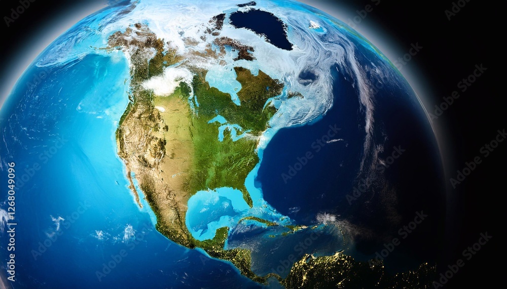 Fototapeta premium Planet earth rotating, showing north america continent from space