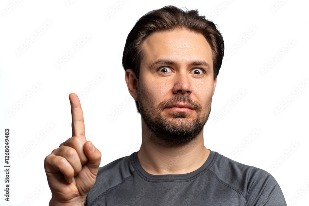 Young man with idea portrait on white background Young man with idea portrait on white background