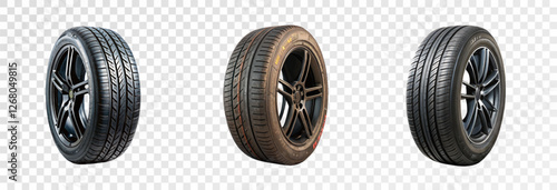 Traces of car, motorcycle tread. Curved realistic traces of tires of wheels from different types of tread vector png. Car wheels on disks.