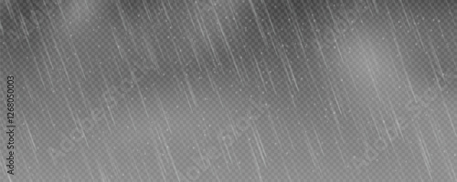 Raindrops on transparent background, downpour, hail, snow. Vector png, illustration for banner, postcard, advertising, realistic rain for design.