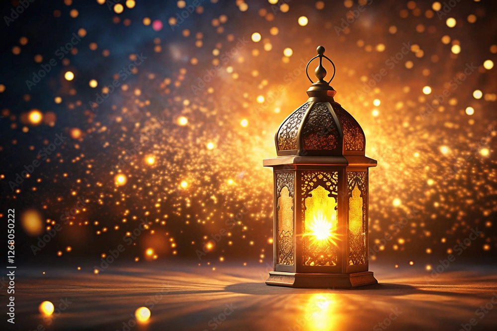 Fototapeta premium Festive Moroccan lantern glows, sparkling background, holiday celebration