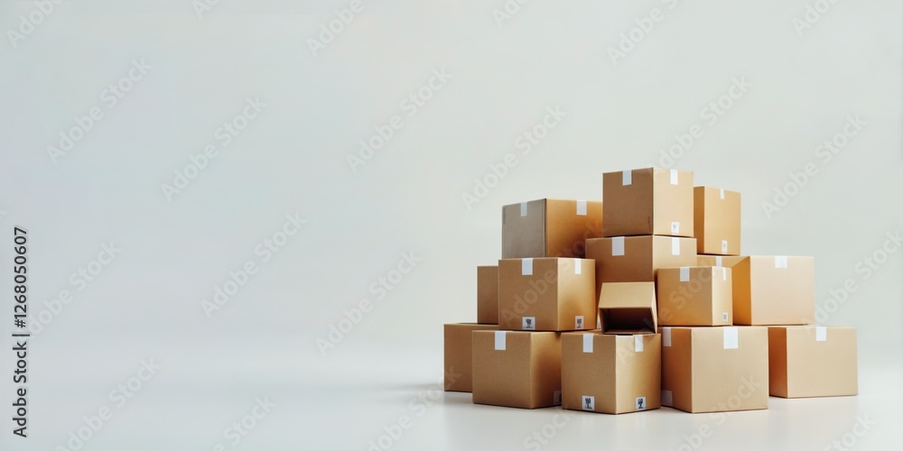 3D rendered stack of various cardboard boxes on a neutral beige background, representing shipping, packaging, and storage for logistics and ecommerce. . 3D rendered stack of various cardboard boxes on a neutral beige background, representing shipping, packaging, and storage for logistics and ecommerce. .