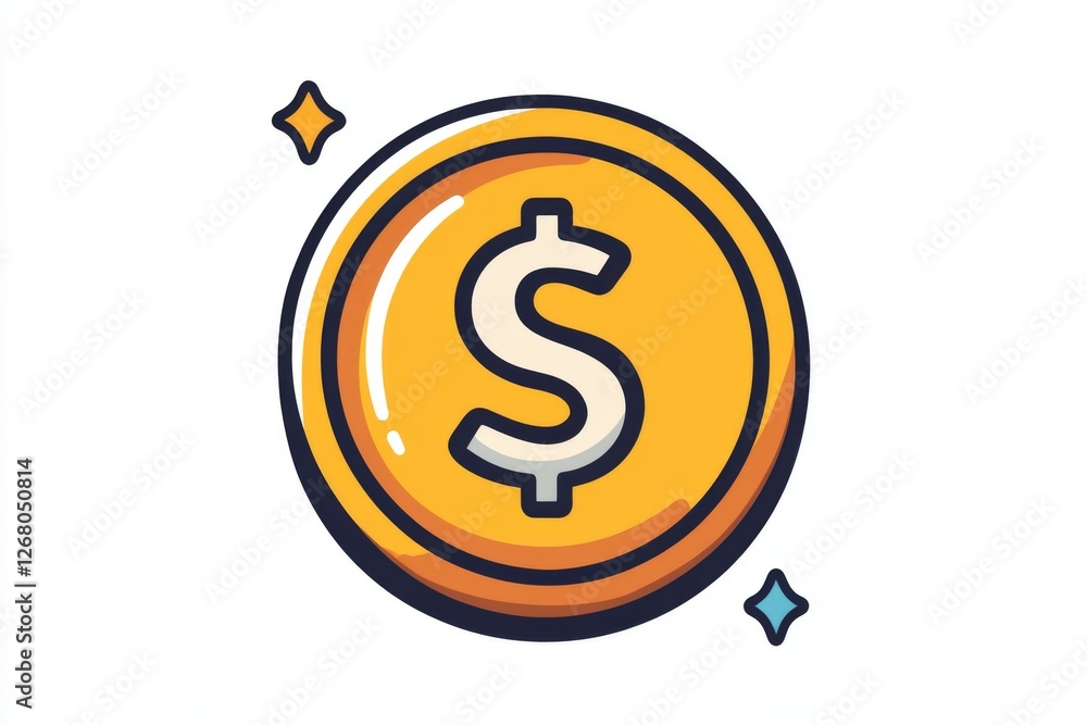 Golden coin with a black outlined dollar sign and glossy finish Golden coin with a black outlined dollar sign and glossy finish