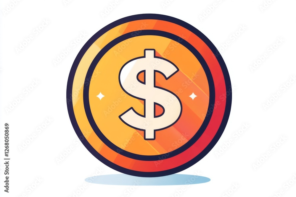 Golden coin with an embossed dollar sign and soft shadows Golden coin with an embossed dollar sign and soft shadows
