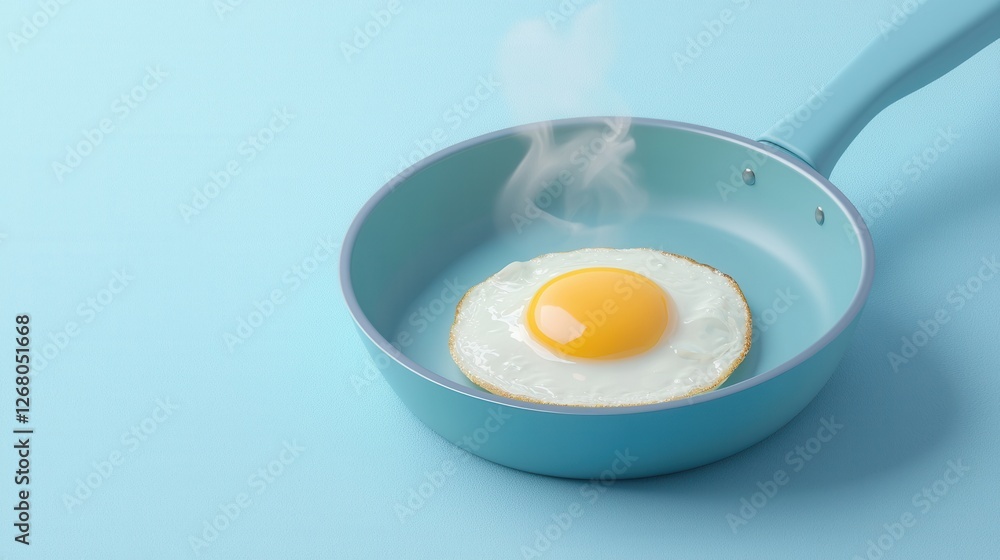 Bright and Stylish Fried Egg Cooking in a Modern Blue Pan Bright and Stylish Fried Egg Cooking in a Modern Blue Pan