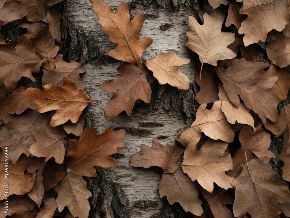 Autumn leaves on tree bark Autumn leaves on tree bark