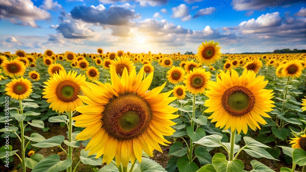 Fototapeta premium sunflower field with blue sky
