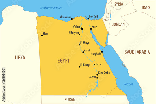 Vector Map of Egypt with Major Cities and Neighboring Countries - Infographic