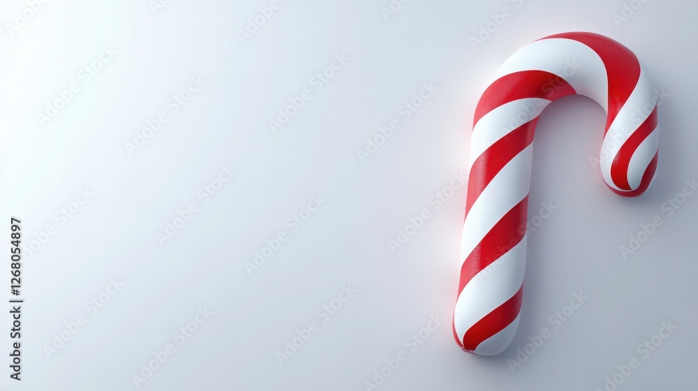 Fototapeta premium Festive Christmas Candy Cane on Clean White Background, Holiday Treat