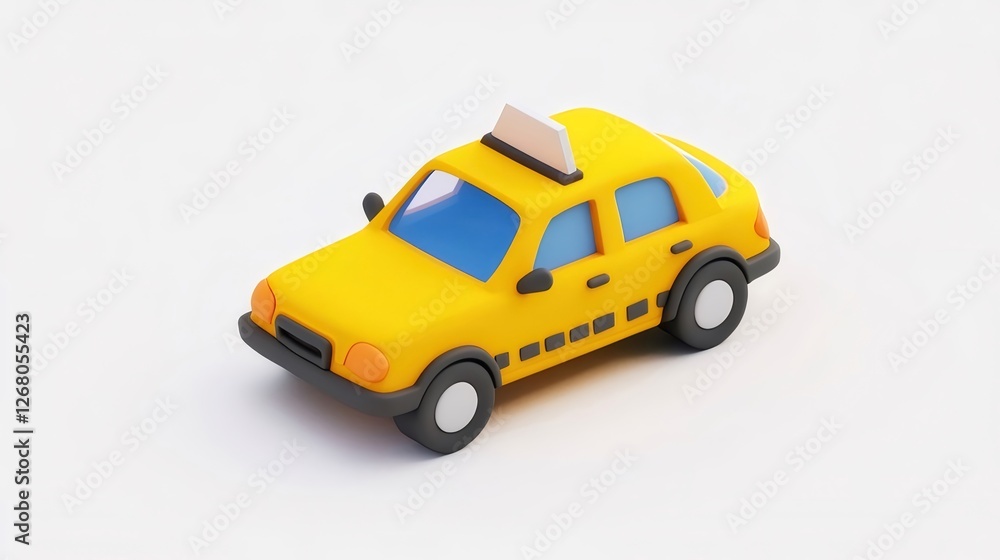 Yellow Taxi 3D Render, White Background Yellow Taxi 3D Render, White Background