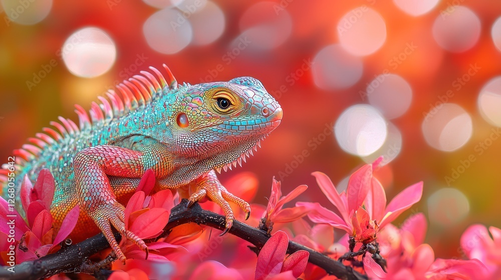 Fototapeta premium Green chameleon in the jungle