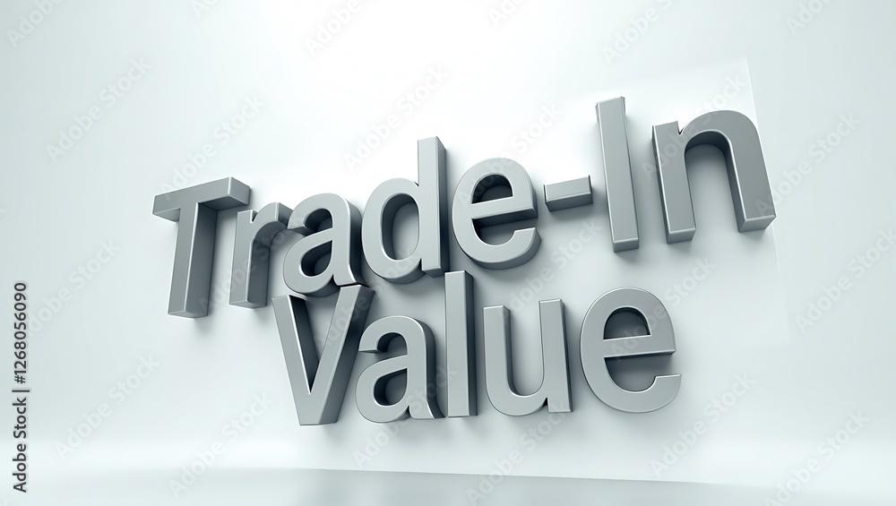 Trade-in value concept showcased in metallic typography on a smooth background Trade-in value concept showcased in metallic typography on a smooth background