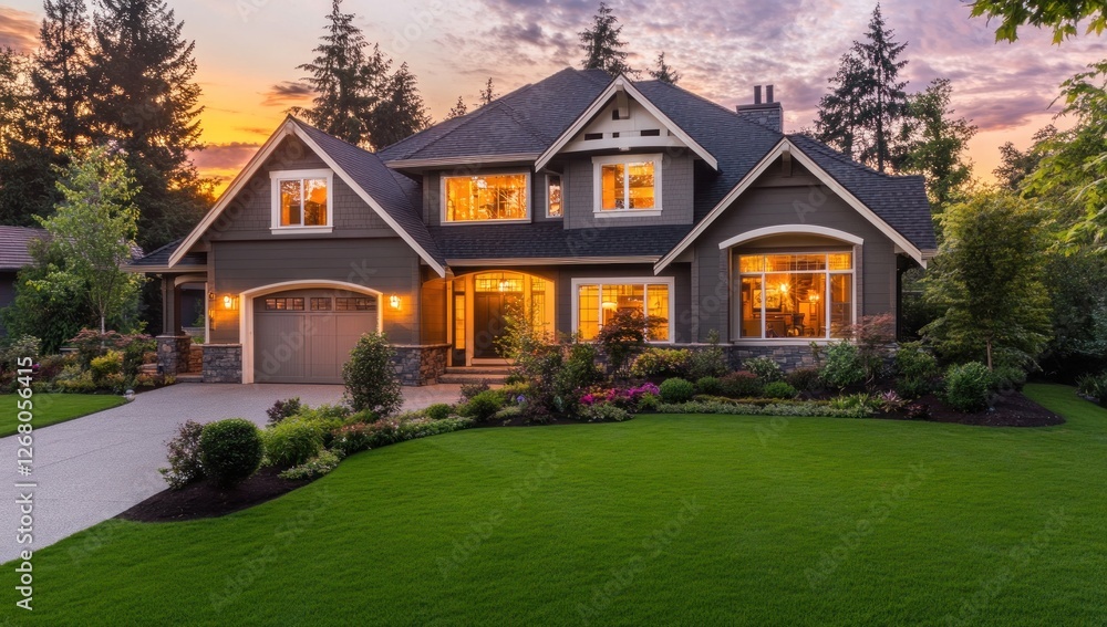 Luxury House at Dusk: A Dream Home Illuminated Luxury House at Dusk: A Dream Home Illuminated