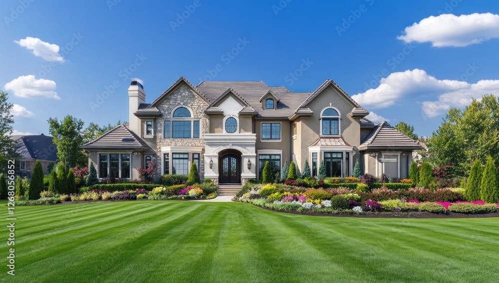 Fototapeta premium Magnificent Mansion: A Lavish Estate with Exquisite Landscaping