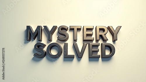 Bold typography spelling out mystery solved on a soft background in a creative setting