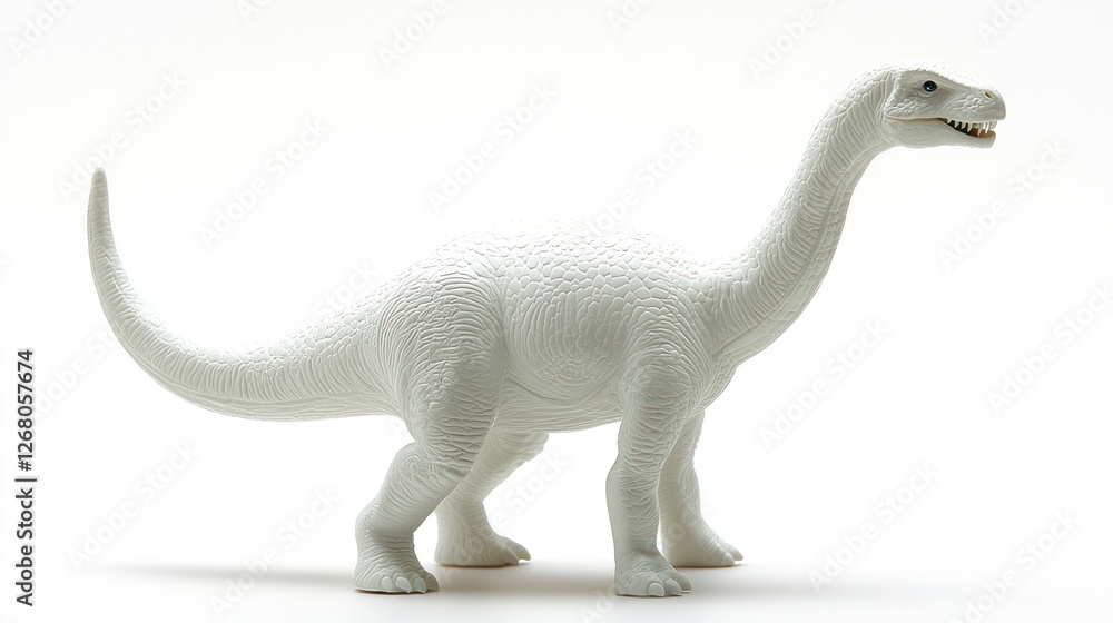White plastic dinosaur toy on white background White plastic dinosaur toy on white background