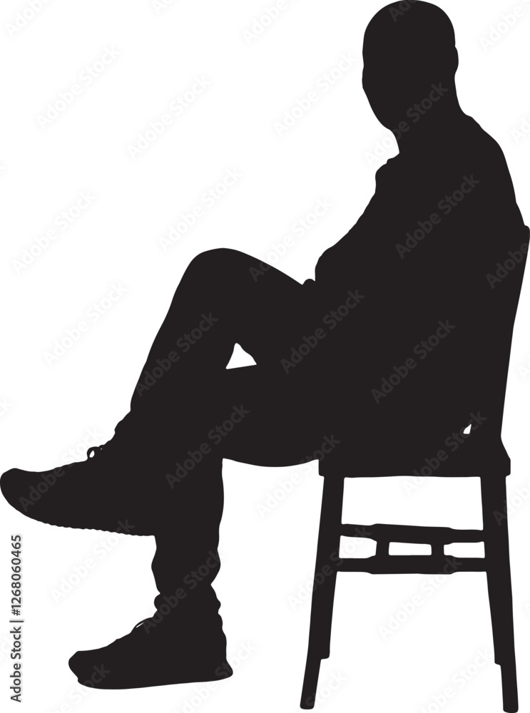 vector; side view silhouette bald man sitting on a chair looking at camera vector; side view silhouette bald man sitting on a chair looking at camera