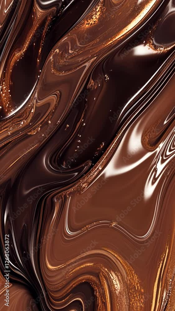 Mesmerizing swirls of liquid chocolate: abstract art in motion. Vertical dynamic banner. Sweet Mesmerizing swirls of liquid chocolate: abstract art in motion. Vertical dynamic banner. Sweet