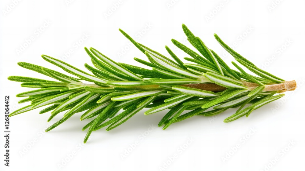 Fresh sprig of rosemary, vibrant green needles, isolated on white background. Aromatic herb. Fresh sprig of rosemary, vibrant green needles, isolated on white background. Aromatic herb.