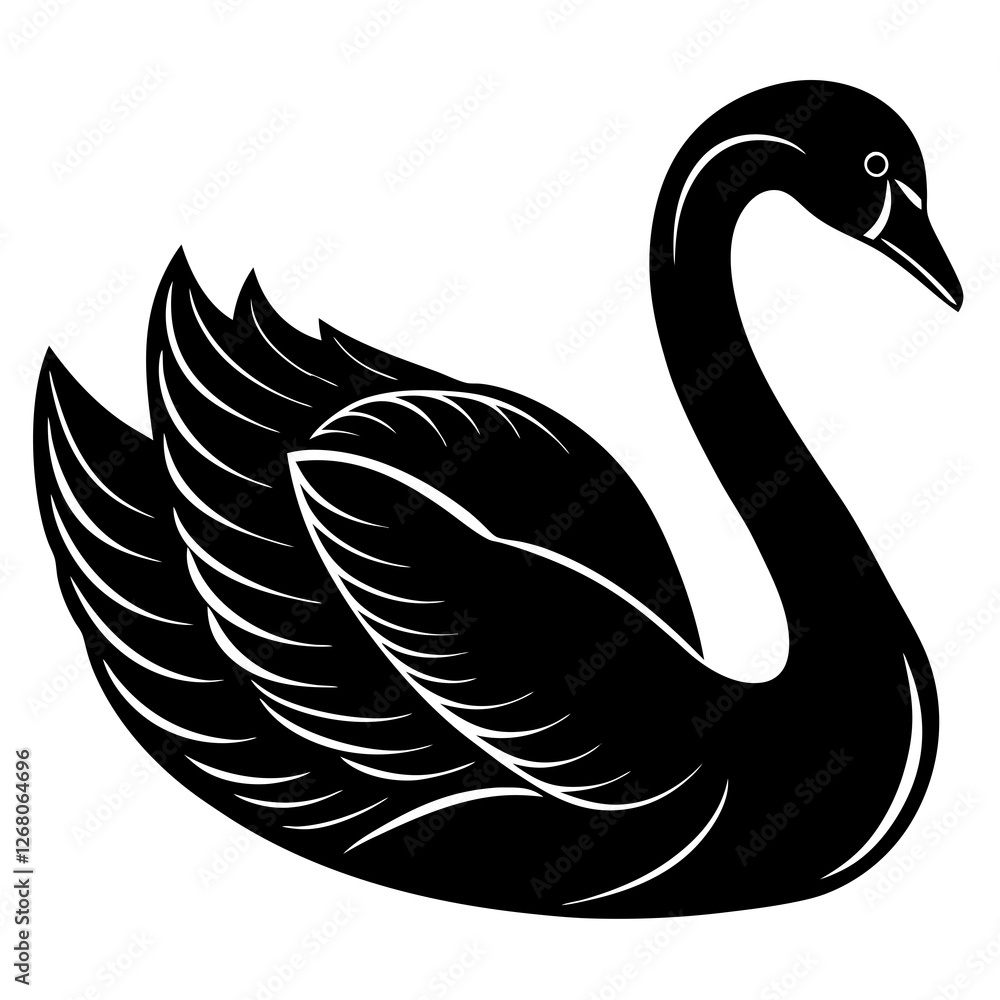 Fototapeta premium swan bird black silhouette vector, Simple silhouette Design vector icon with white background. Wild Animal Vector. Bird Vector 