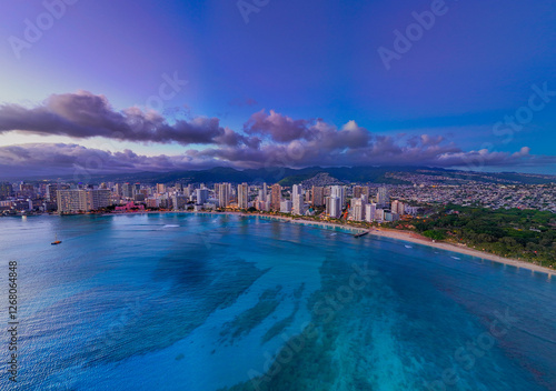 Wallpaper Mural Aerial View Of Waikiki Beach Towards Honolulu At Sunset Torontodigital.ca