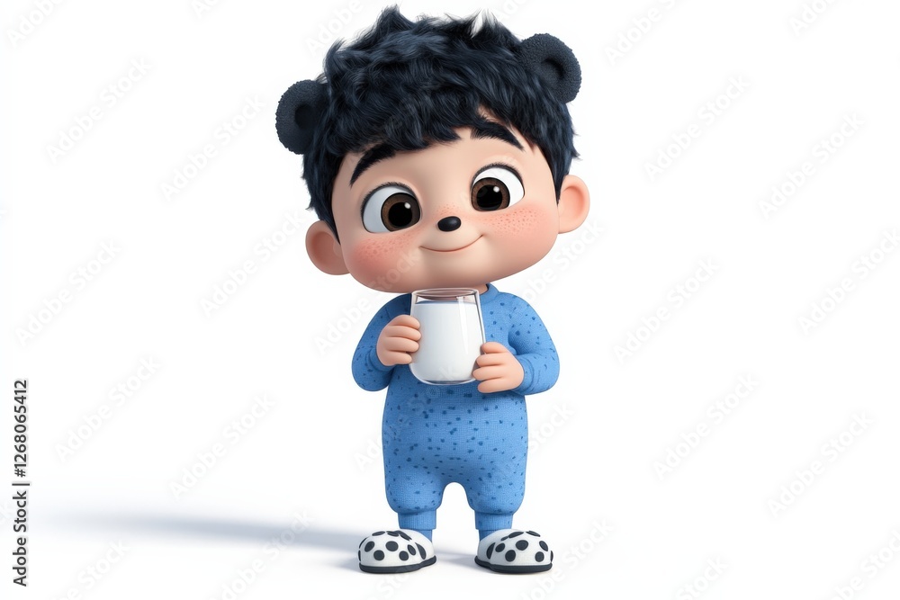 Cartoon Child in Pajamas Holding Milk Cartoon Child in Pajamas Holding Milk