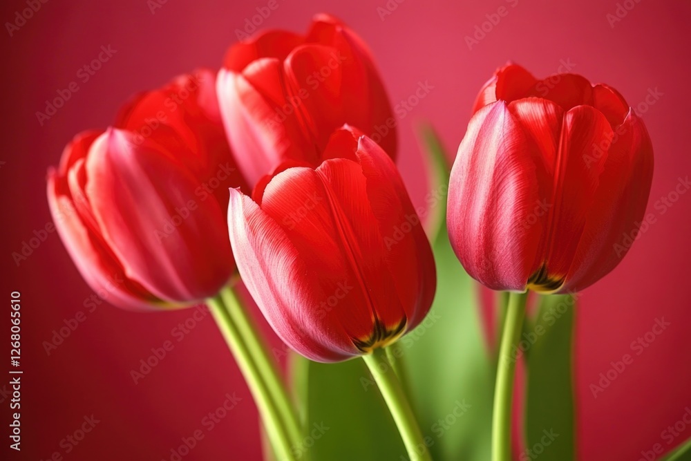 A bouquet of red tulips arranged in a decorative vase, perfect for home decor or gift giving A bouquet of red tulips arranged in a decorative vase, perfect for home decor or gift giving