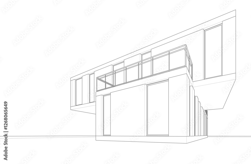 Modern Architectural Wireframe Sketch – Vector Blueprint of Contemporary Building Modern Architectural Wireframe Sketch – Vector Blueprint of Contemporary Building