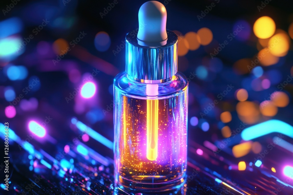 A close-up shot of a bottle of liquid sitting on a table, ideal for use in various settings such as science labs or still life photography A close-up shot of a bottle of liquid sitting on a table, ideal for use in various settings such as science labs or still life photography