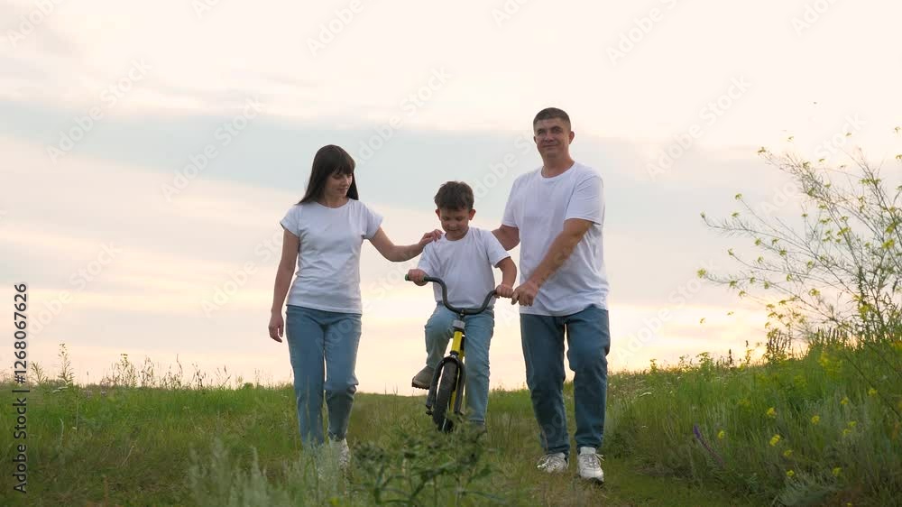 mother father son together outdoors riding bike, happy family, mother father teach son child ride bike, man woman ride son outdoors park, family outdoor vacation, husband wife together with son, group mother father son together outdoors riding bike, happy family, mother father teach son child ride bike, man woman ride son outdoors park, family outdoor vacation, husband wife together with son, group