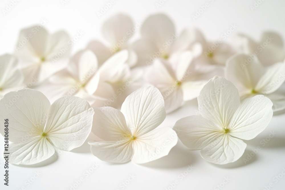 Obraz premium A bouquet of white flowers sitting on a white background, ideal for use in editorial or commercial projects where a clean and minimalist aesthetic is desired