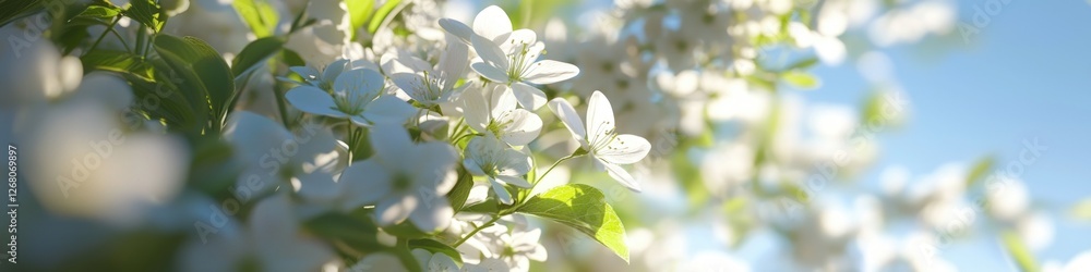Fototapeta premium Blooming flowers hanging from the branch of a tree