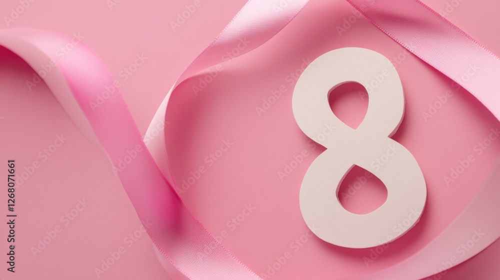 A pink ribbon with the number eight featured prominently A pink ribbon with the number eight featured prominently