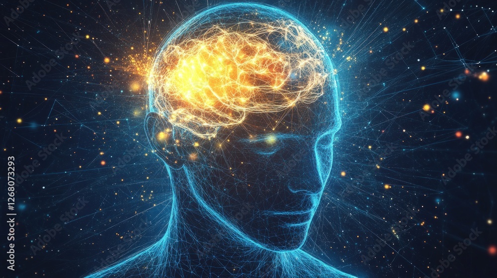 Glowing human brain, neural network, intelligence concept. Glowing human brain, neural network, intelligence concept.