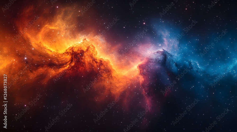 Fototapeta premium Stunning Cosmic Nebula with Vibrant Red and Blue Hues Illuminated by Stars
