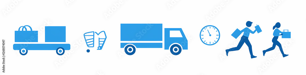 Fast and Reliable Delivery: A simple yet impactful blue infographic icon set illustrating the process of fast and reliable delivery. This set includes icons for order, packing, shipping, time. Fast and Reliable Delivery: A simple yet impactful blue infographic icon set illustrating the process of fast and reliable delivery. This set includes icons for order, packing, shipping, time.