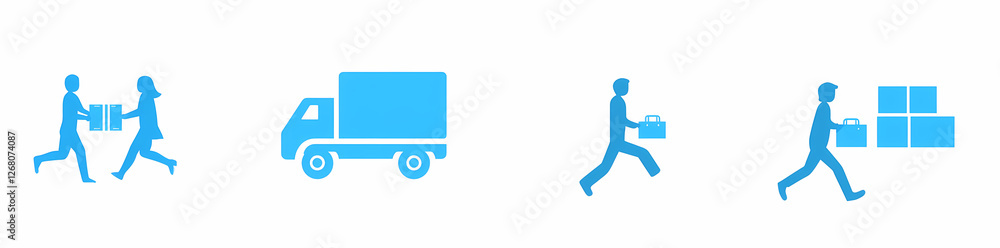 Blue Delivery Process Icons: A set of four minimalist blue icons depicting a delivery process - from picking up the order to delivery. These icons are perfect for web design, mobile apps. Blue Delivery Process Icons: A set of four minimalist blue icons depicting a delivery process - from picking up the order to delivery. These icons are perfect for web design, mobile apps.