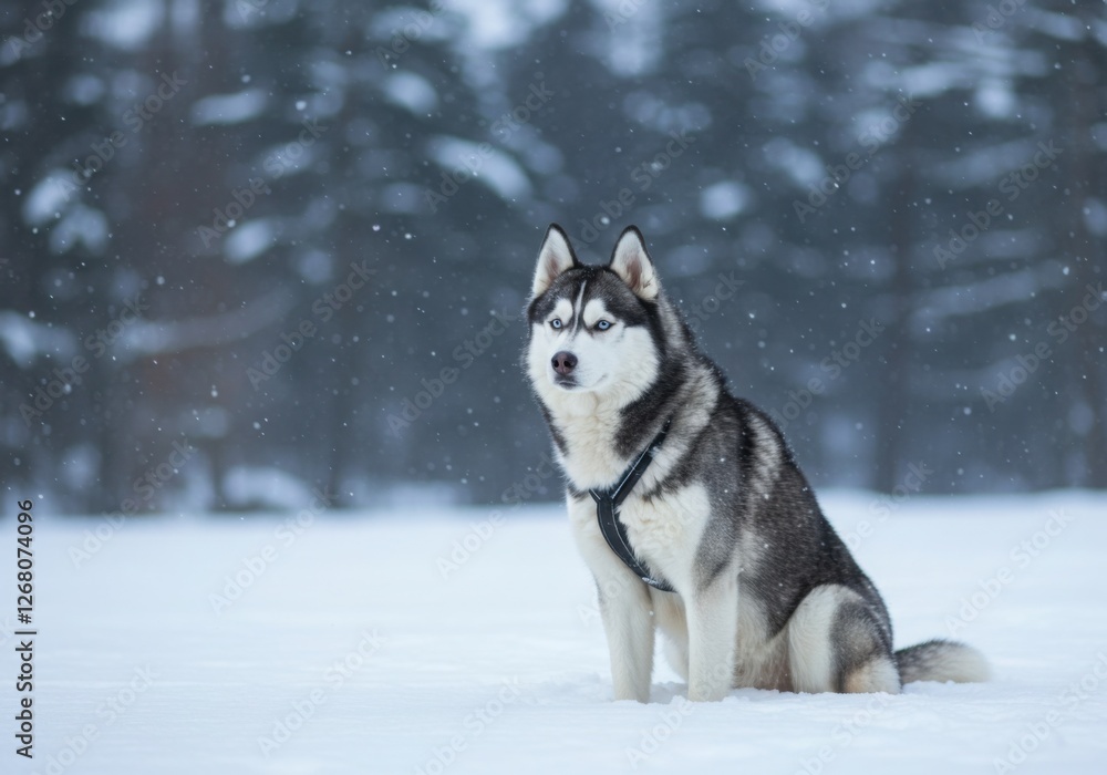 Siberian Husky Standing Proud in Arctic Snow Siberian Husky Standing Proud in Arctic Snow