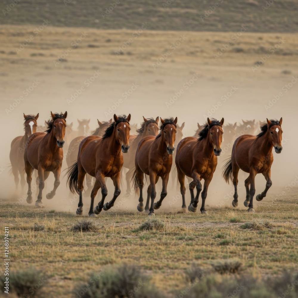 Obraz premium Wild Horses Galloping Across the Vast Open Plains
