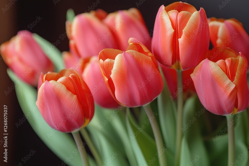 A bunch of orange tulips arranged in a vase for decoration A bunch of orange tulips arranged in a vase for decoration