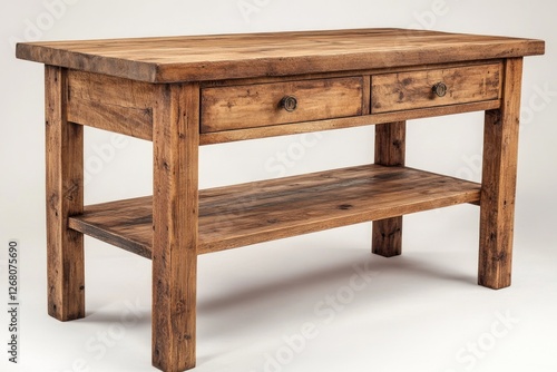 A wooden table with a built-in drawer for storage and organization